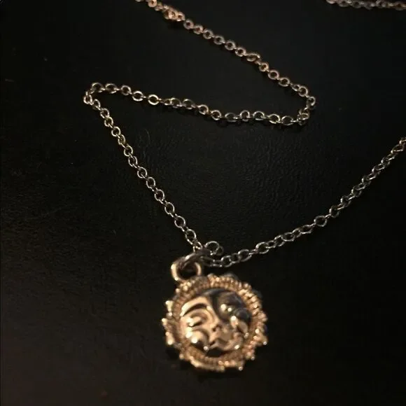 Sun Face Necklace Silver coloured Chain - Picture 6 of 11